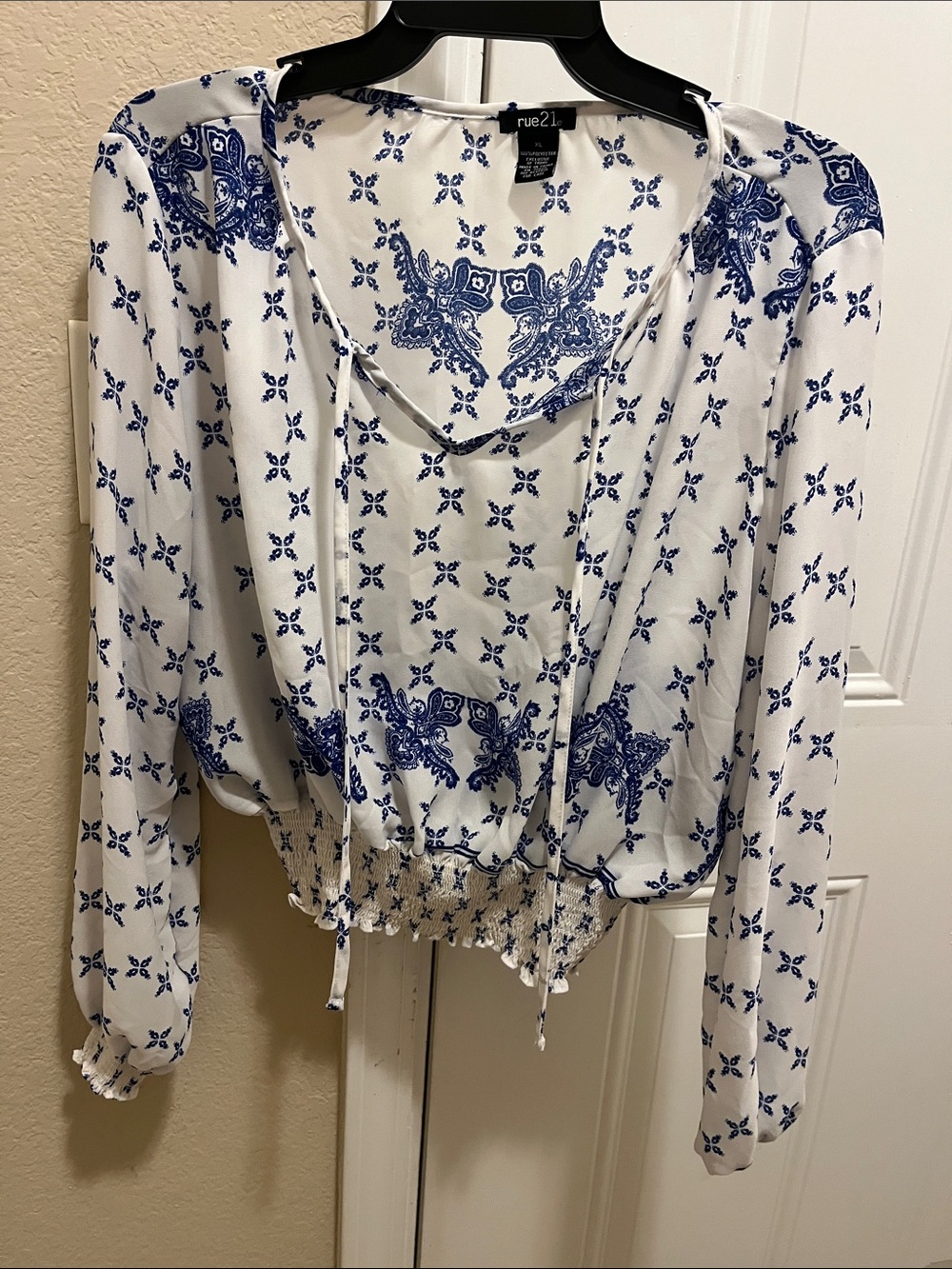 Rue21 White Blouse with Blue Paisley Print